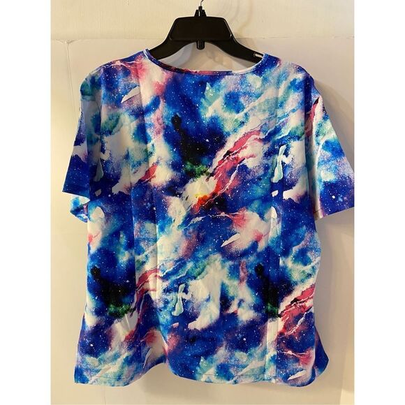 Pandamed scrub top shirt 2x galaxy print Blue multicolor new - Picture 6 of 6